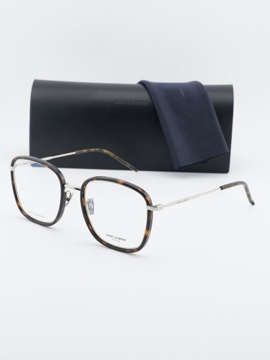 Saint Laurent SL440/F OPT 002 Square Eyeglasses – Havana/Silver 54mm